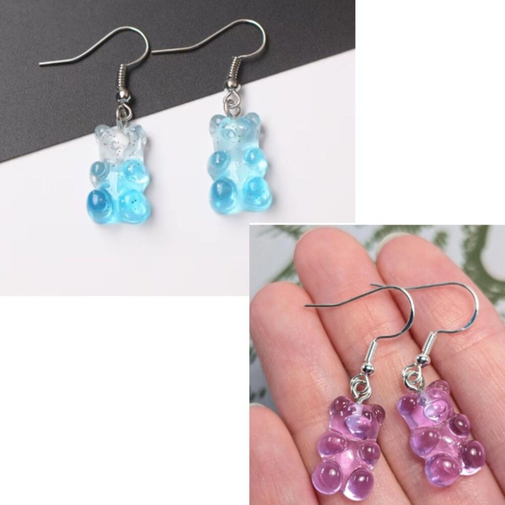 2 Pair of Light Blue & Light Purple Gummy Bear Earrings,